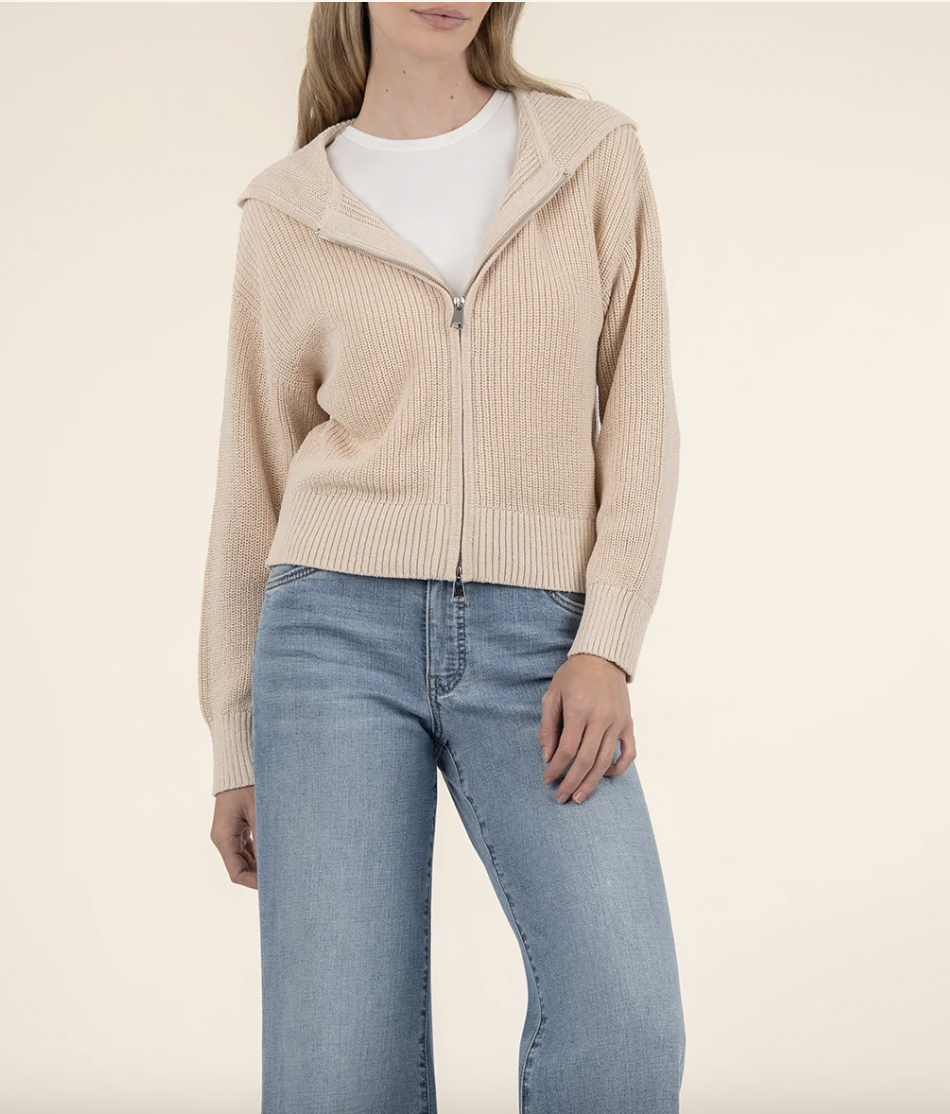 トップス beeden KNIT JQ LOOSE HOODIE Phoebe Knit Zip Hoodie -Beige — Yellow BoutiqueNew